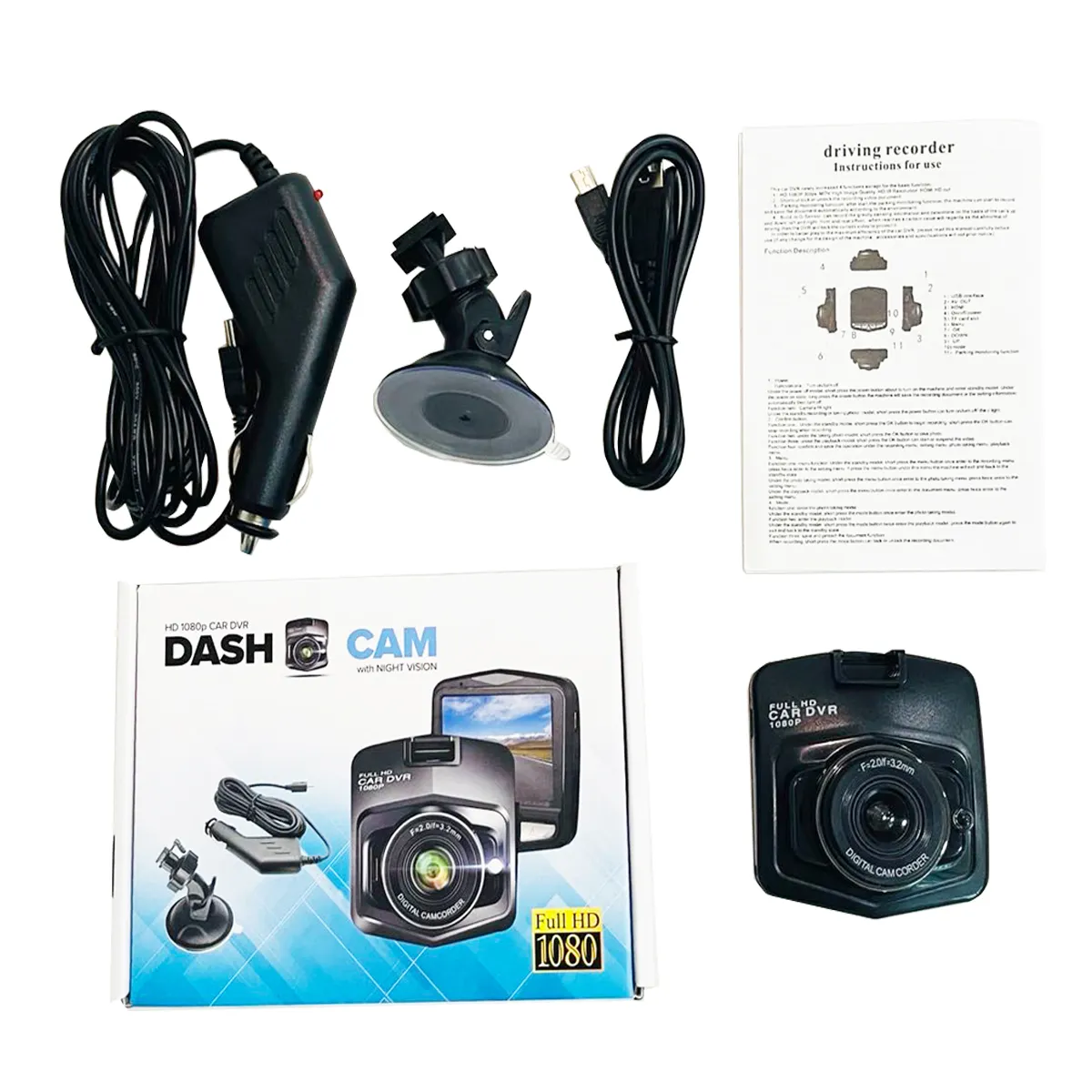 Single Lens Dash Cam 1080p HD, 170° Wide View, 2.4” Screen